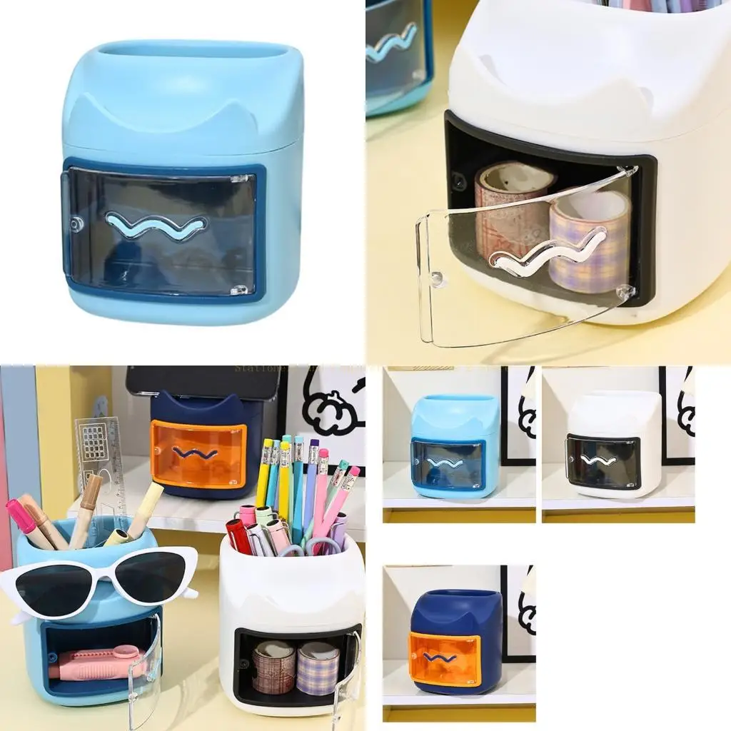 

Desk Organiser With Pen Cup And Phone Stand Space Saving Plastic Pen Storage Box