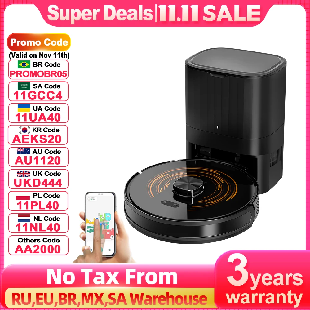 ABIR R30 로봇 진공 청소기, 자동 비우기 스테이션, 레이저 라이더, 6500PA 흡입, 다중 바닥 매핑, 스마트 홈 습식 건식 기기