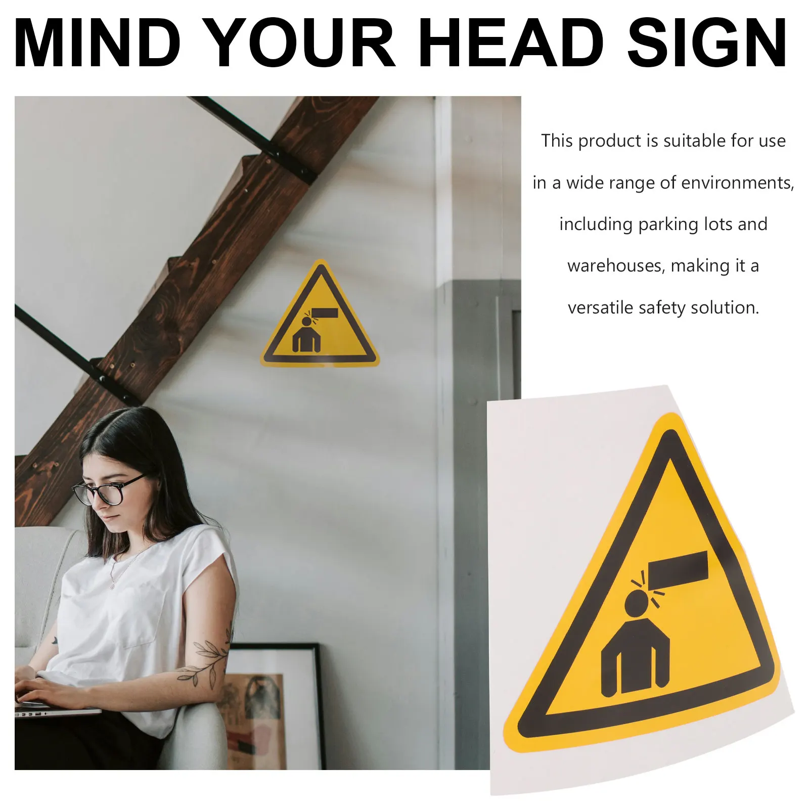 Watch Your Head Warning Sign PVC Material Low Overhead Clearance Sticker Adhesive Safety Decal for Factories Warehouses Parking
