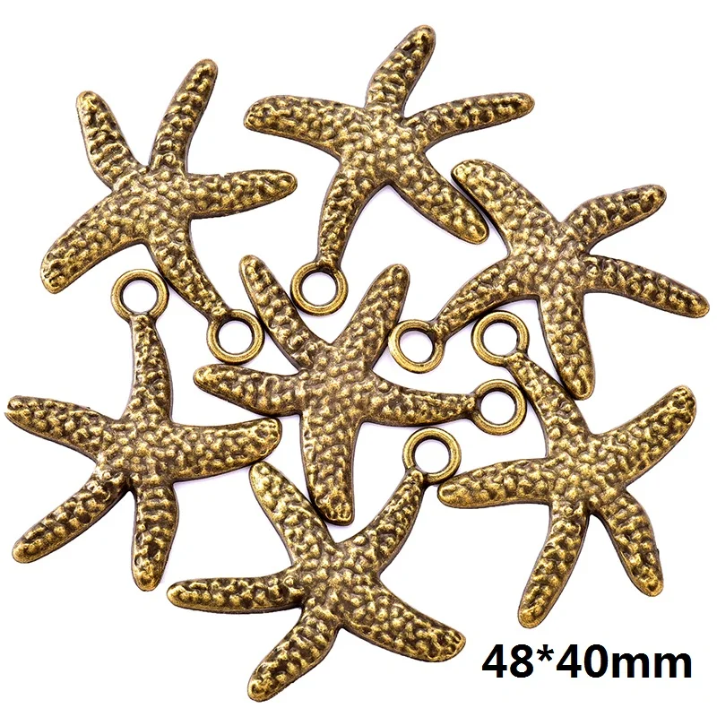 4PCS 48*40mm 4 Color Wholesale animal Charms Alloy Metal starfish Pendants For DIY Handmade Jewelry Accessories Making