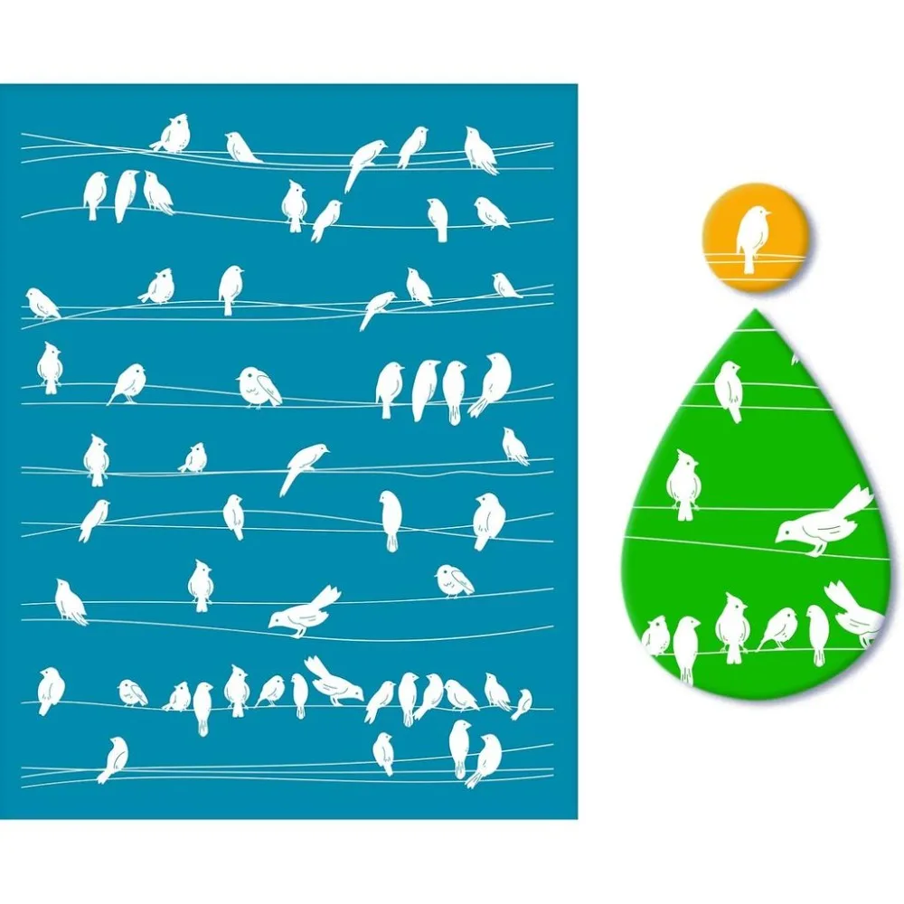 Clay Stencils Sparrow Bird Pattern Non-Adhesive Silk Screen Printing Stencil Reusable Washable Mesh Transfer Stencils Bird Mesh