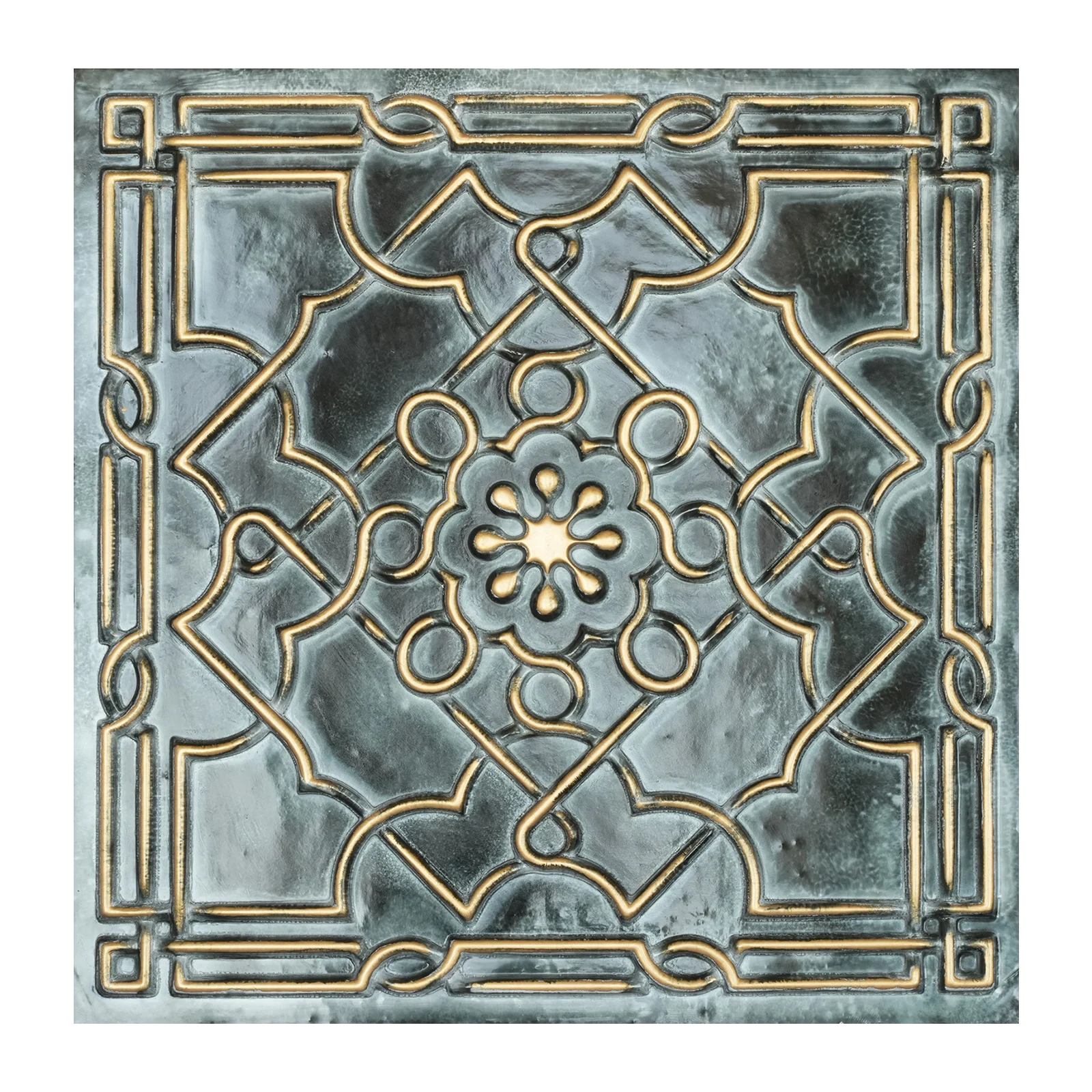 Suspended Ceiling Tile，Pressed Tin Ceiling Tile，Interior decorative panel for Cafe PL09 Bluish gold 10pcs