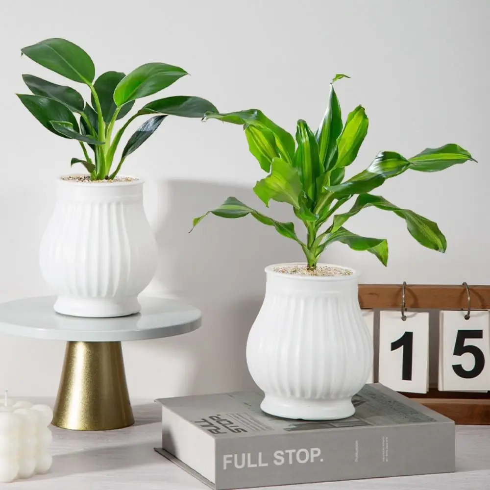 Plastic Tabletop Flower Vase Shatter Resistant Water Holding Nordic Flower Vase Ribbed Texture Decorative Flower Vase