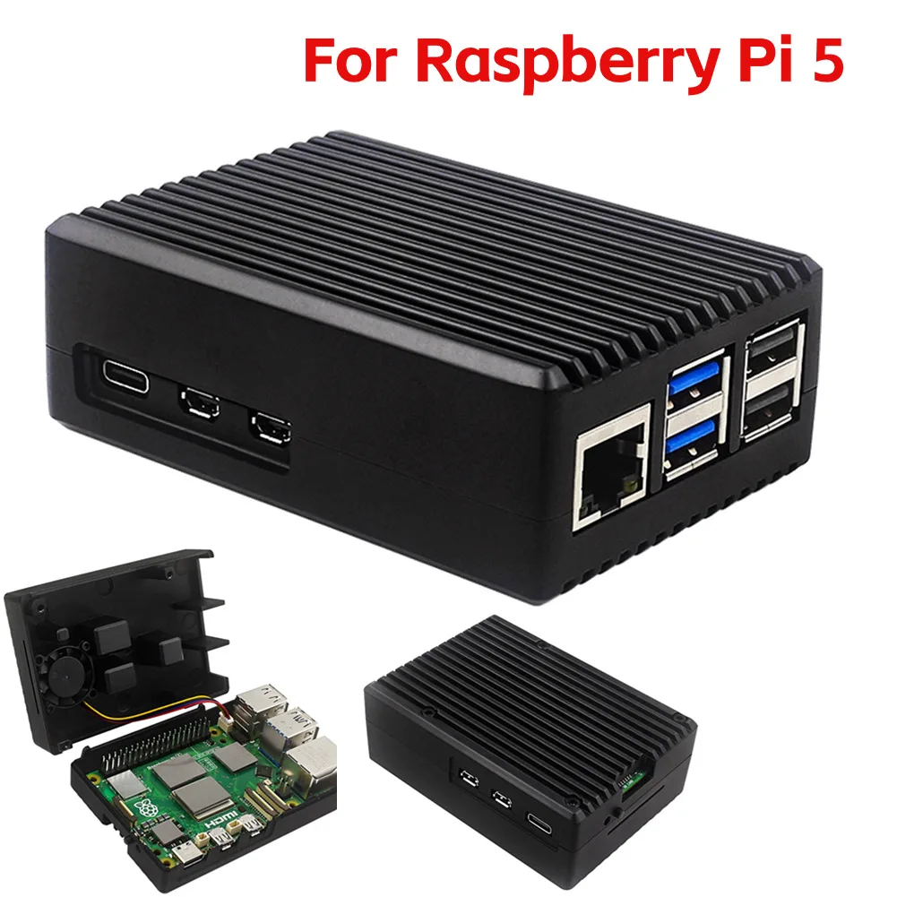 Metal Case with Heatsink Fan Enclosure for Raspberry Pi 5 Aluminium Alloy Shell compatible for Active Cooler for Raspberry Pi 5