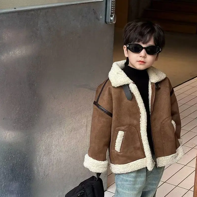 

3-12 Years Kids Boys' Jacket Autumn And Winter Children's Plush Thick Warm Coat Fashion Casual Top 100-160cm