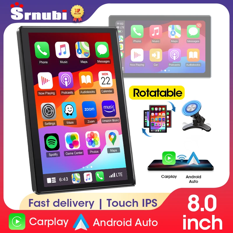

8 inch Carplay Screen for Car Wireless Carplay Android Auto Horizontal and Vertical Screen Navigation GPS Portable Car Radio