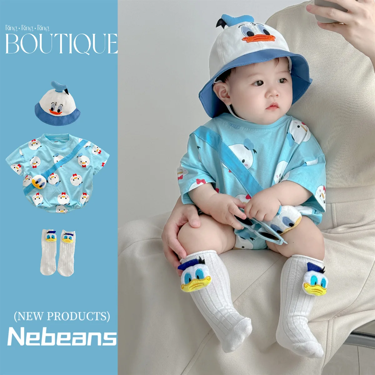 Disney Newborn Baby Romper Sock Hat 3 Pcs Set Boy Girl Cartoon Winnie the Pooh Donald Daisy Duck Cotton Jumpsuit Infant Bodysuit