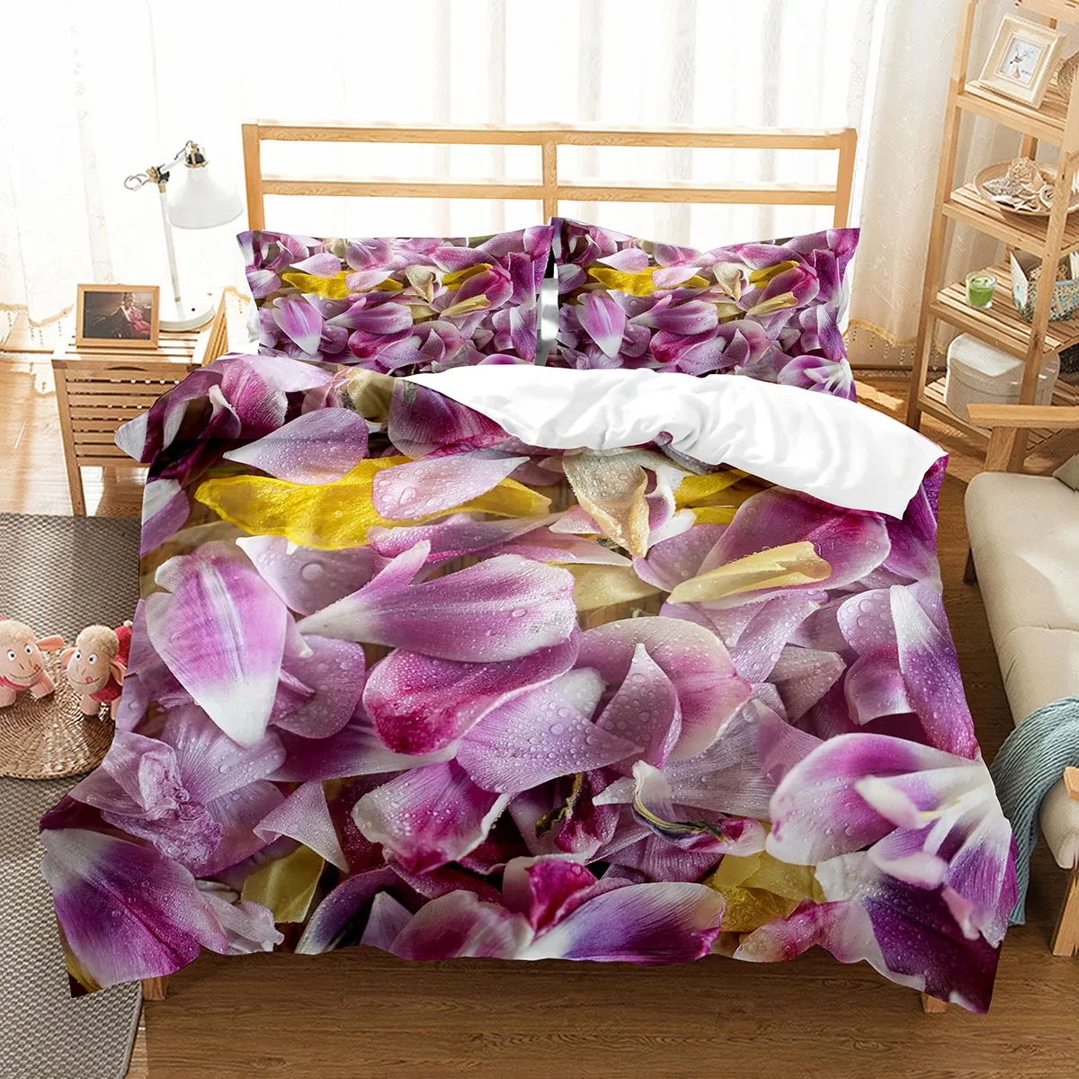Flowers Petals Duvet Cover Spring Botanical Garden Theme Comforter Cover Floral Twin Queen Size Bedding Set Kawaii Room Decor