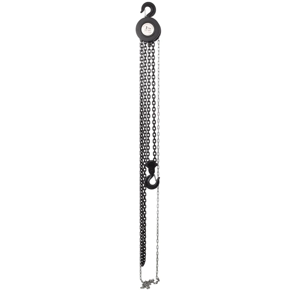 Black Hand Chain Hoist 6600 Lbs 3T Capacity 10ft with 2 Heavy Duty Hooks Anti-Detachment Round Manual Hoist Chain Reverse Chain