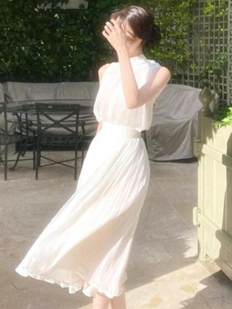 Summer White France Vintage Dress Women 2022 Chiffon Elegant Evening Party Long Dress Ladies Casual Korean Style One-piece Dress