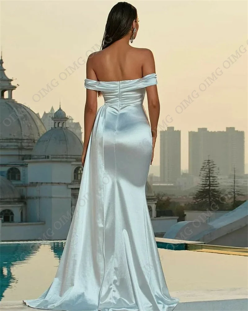 OIMG Off Shoulder Simple Satin Mermaid Wedding Dresses Gown Elegant Floor-length Bride Bridal Dress Gowns Princess Custom 2023