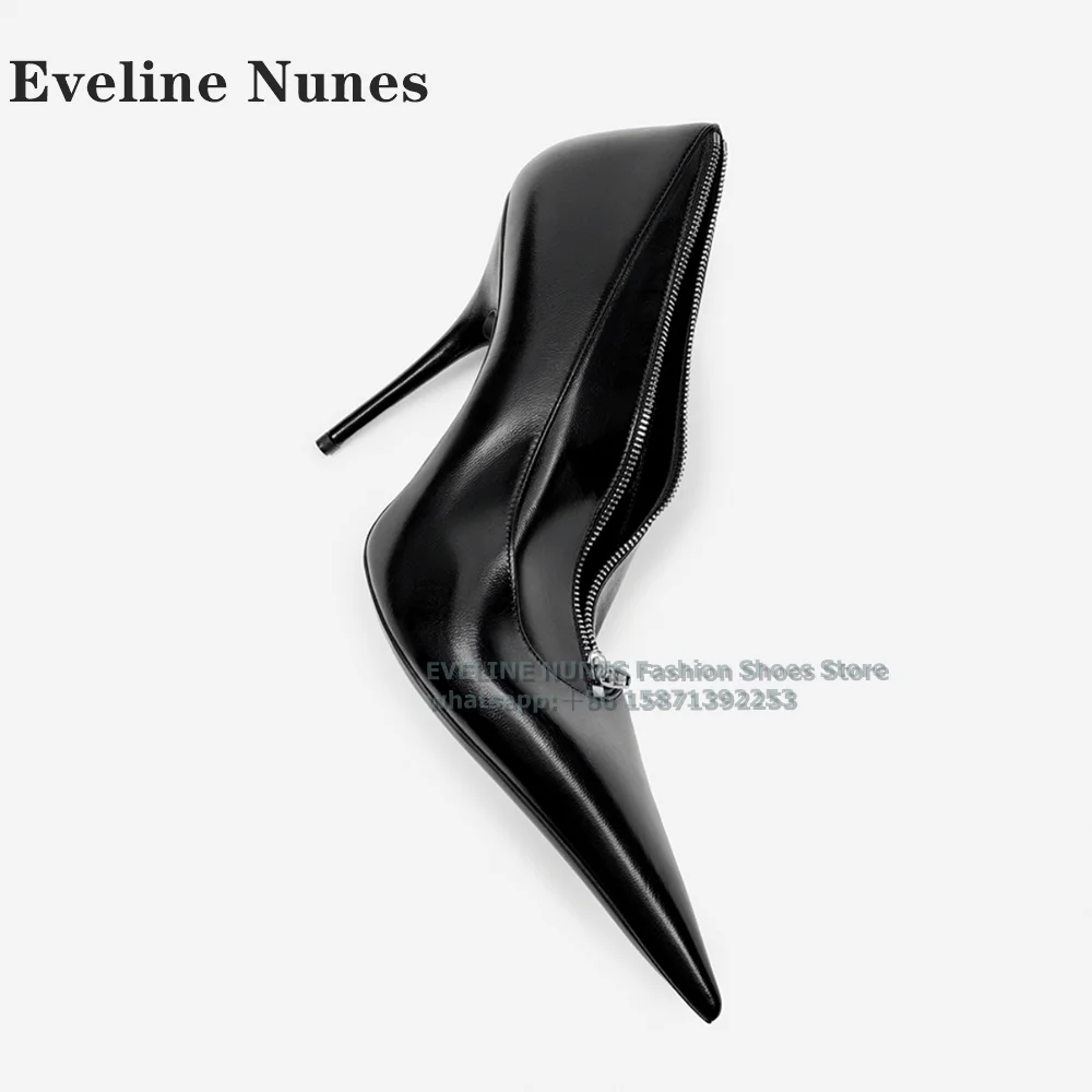 Knife Clutch Black Zipper Pumps Pointed Toe Thin Heel Sexy Elegant Plus Size Women Heels Party Luxury Shoes 2024 New Arrivals