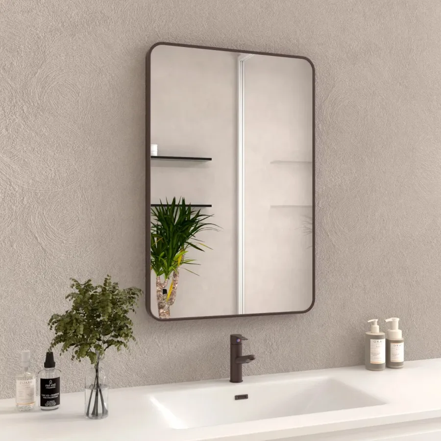 

24x36 In. Aluminum Framed Rounded Rectangle Bathroom Wall Mirror Oil Rubbed Bronze Vanity Mirror Anti-Rust Tempered Glass Hangs
