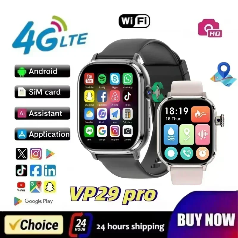 5G Android Smartwatch VP29 PRO 4G LTE Sim Card GPS WIFI 2.29Inch Rotary Camera Health Monitoring App Store Smart Watch Men Women