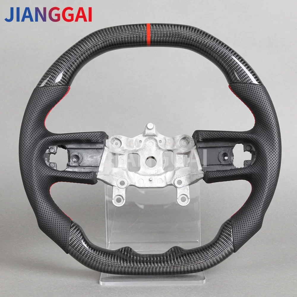 Carbon Fiber Perforated Leather Steering Wheel For Jeep Wrangler JL 2018-2024 Steering Wheel Flat Top Flat Bottom Accessories