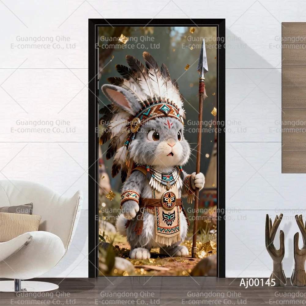 Cute Adorable Pets Door Vinyl Sticker Full Door Wrap 3D Wallpaper Customize Home Decoration Door Poster Stickers Door Dressing