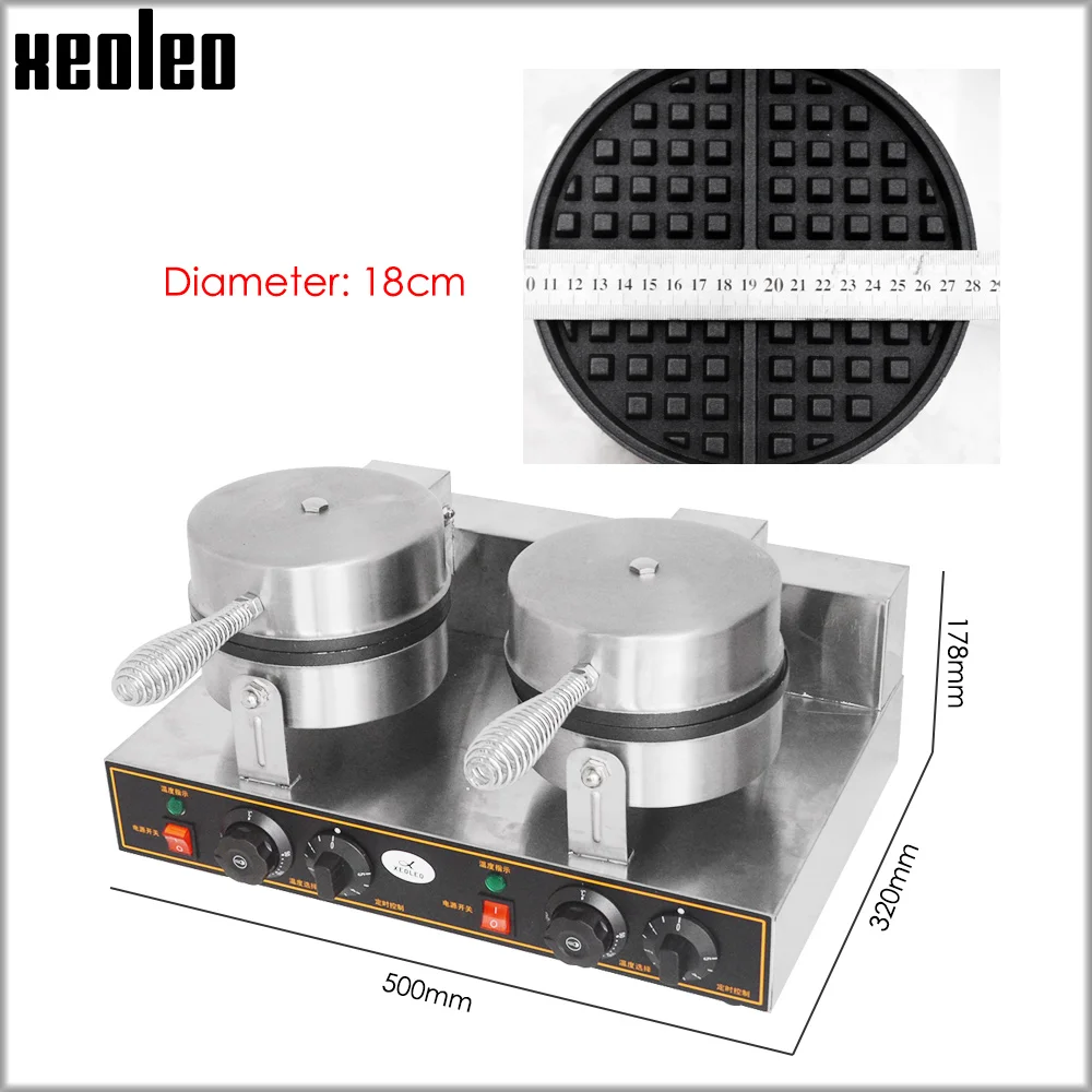 Commercial Double Flat Waffle Maker Machine 1250W/220V Non-stickSnacks Waffle Cone Baker Waffle