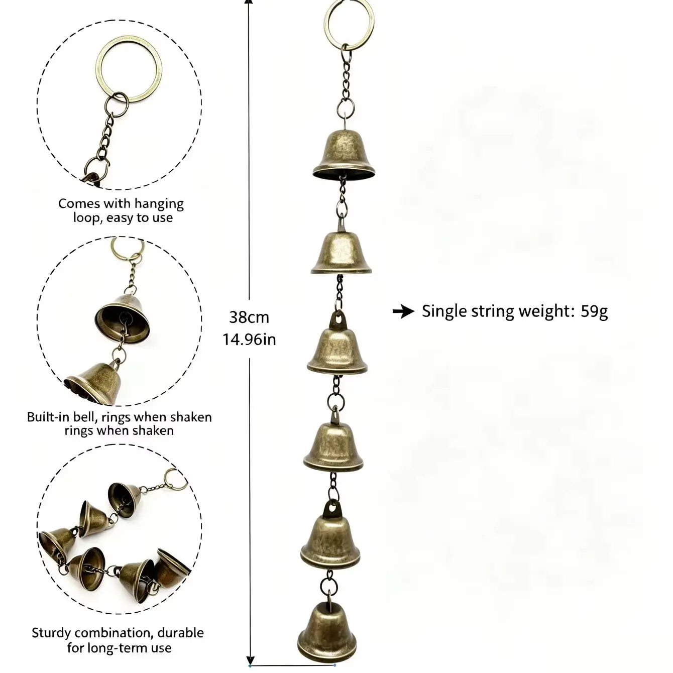Six metal antique bronze colored iron wind chimes, hanging rings for easy hanging, suitable for courtyard decoration
