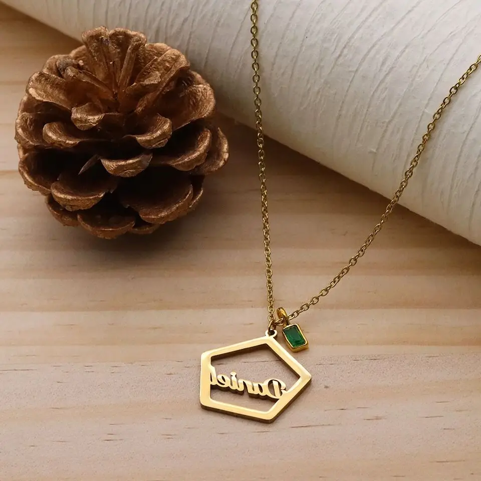 

Todorova Custom Name Stainless Steel Minimalist Pentagon Frame Necklace Women Geometric Pendant Choker Accessories