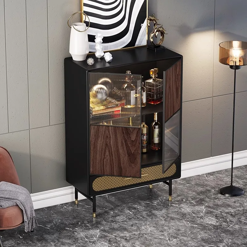 HYS Italian light luxury solid wood wine cabinet display cabinet modern simple living room wall display cabinet glass decorative