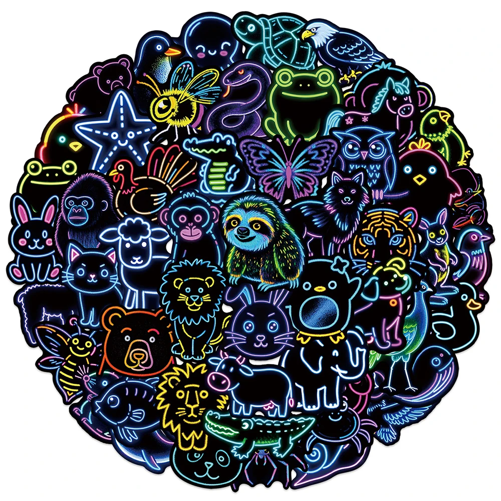 

10/30/50pcs Kawaii Neon Light Animals Cartoon Stickers Cute Sticker for Kids Toy Phone Case Stationery Suitcase Graffiti Decals