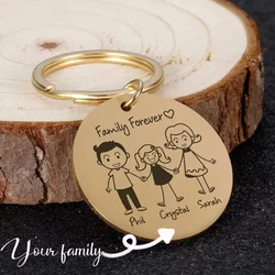 Personalized Stainless Steel Family Keychain Custom Cute Father Mother Baby Name Keyrings for Families No-fading Gift