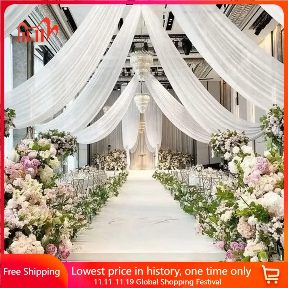 

5x30ft Ceiling Drapes for Wedding, Wedding Arch Draping Chiffon Rustic Tulle Fabric, 4 Panels Ceiling Drapes