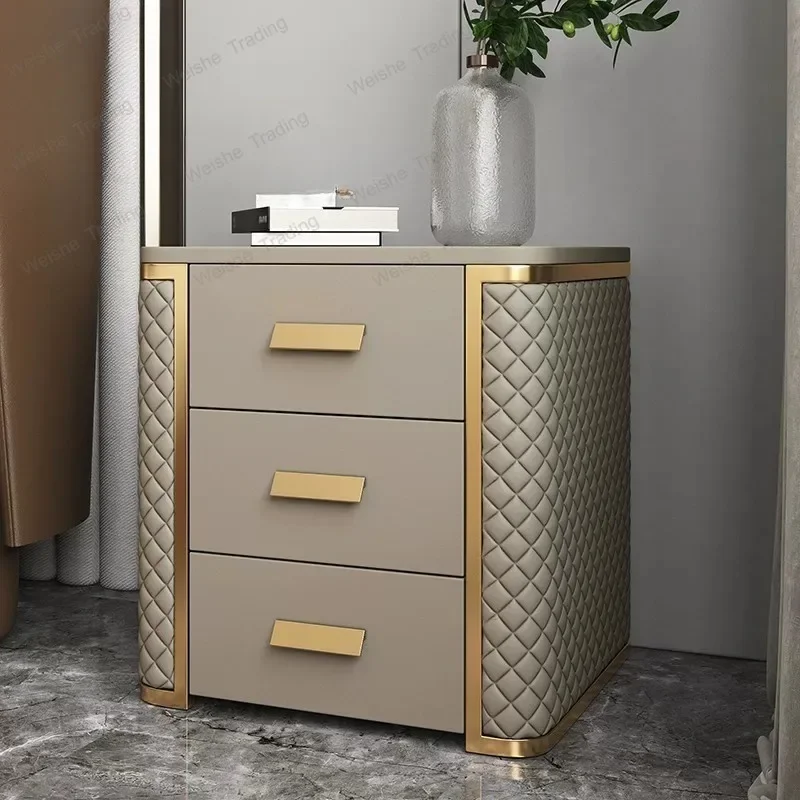 Bedside table Modern simple installation-free high-end rock slab three-layer solid wood bedside table