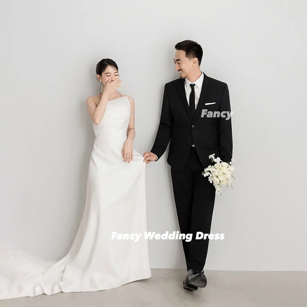 Fancy Irregular Korea Strapless Wedding Dress Photography A Line Organza Bridal Gown Back Corset Customized