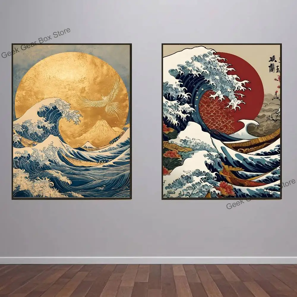 

Ukiyo-e Ocean Waves art Club Bar Paper Vintage Poster Wall Art Painting Bedroom Study Stickers