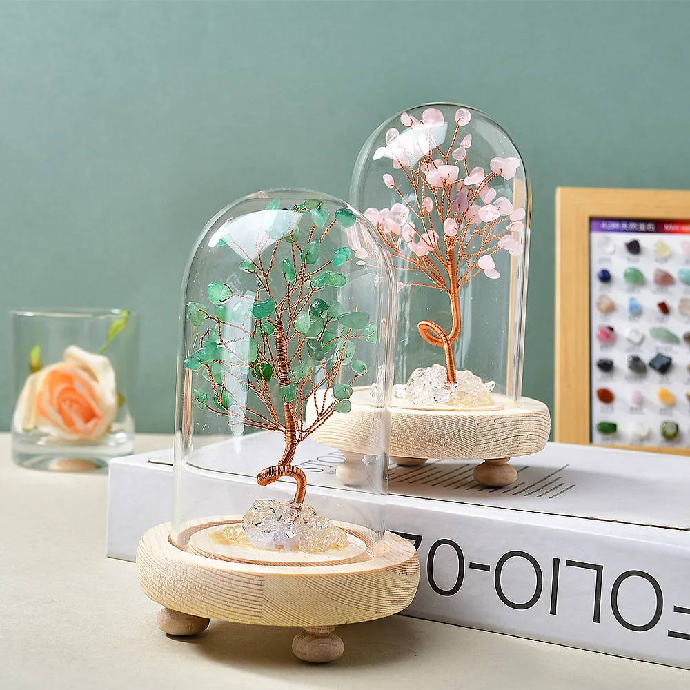 

12cm Glass Cover Natural Crystal Life Tree of Making a Wish for Love/Wealth/Success/Health,Gift for Friends/Families