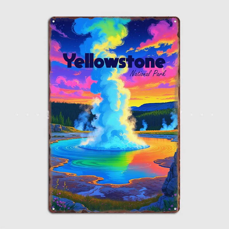 Yellowstone National Park Colorful Travel Poster Metal Sign Indoor Outdoor Home Decor Bar Custom Posters Wall Room Decorations
