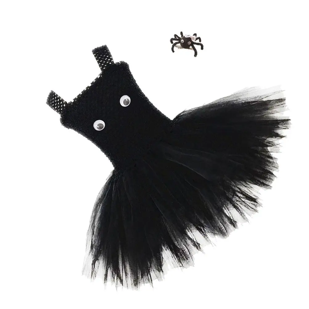 1Set Halloween Girls Spider Tutu Dress Set Sleeveless Comfortable Skin Friendly Breathable Tutu Skirt with Hair Clip for Cosplay