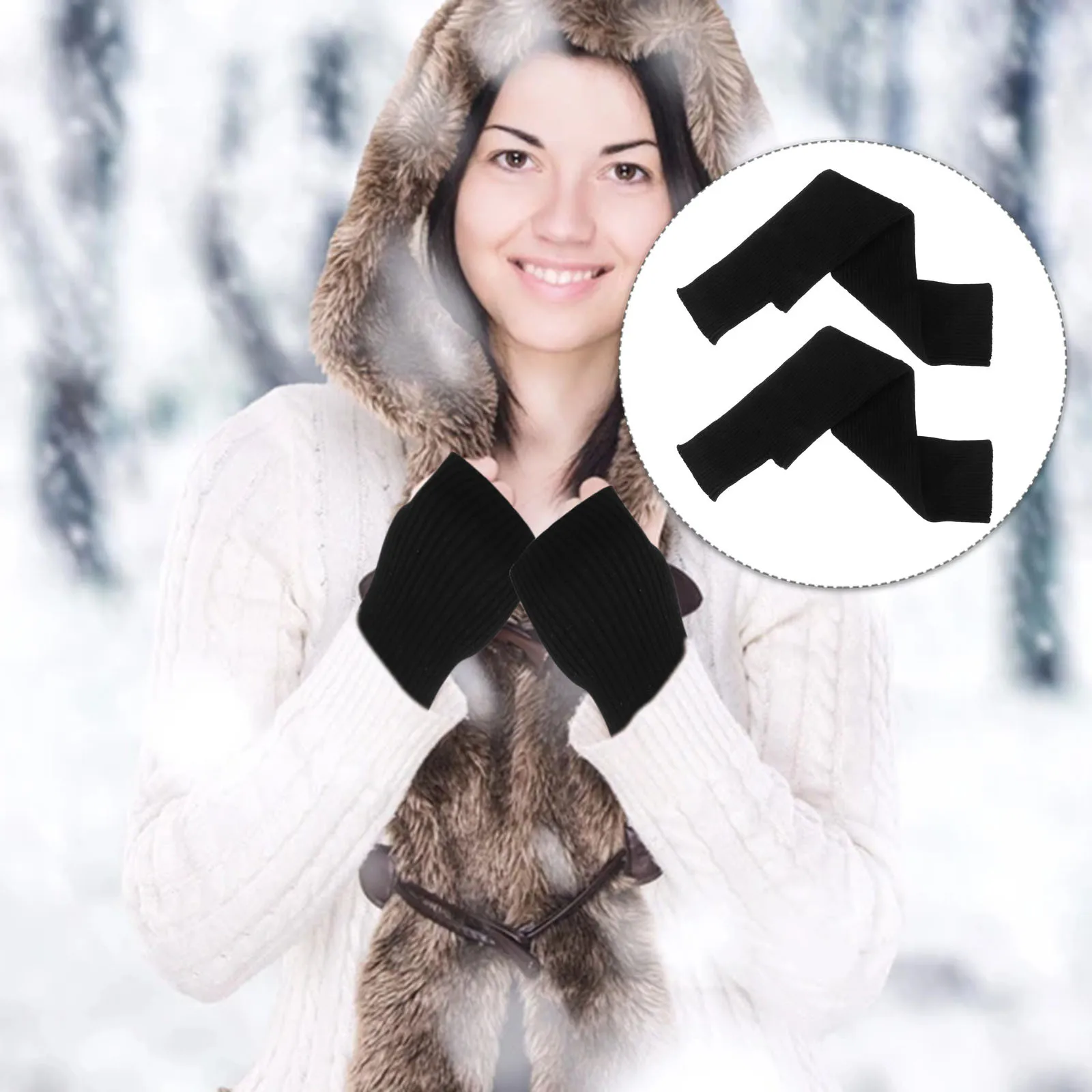 

2 шт. утолщенные грелки для рук, вязаные длинные перчатки без пальцев с отверстием для большого пальца для женщин, зимние варежки, мягкие теплые однотонные рукава