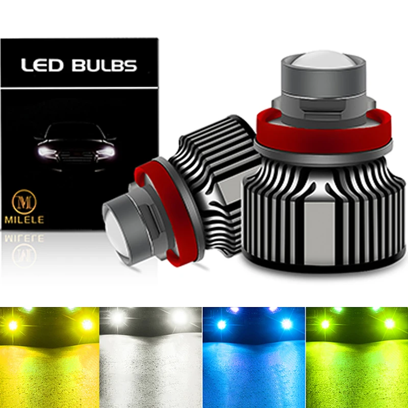 LED Fog Light Bulb Laser Lens Automotive Turbo Headlight Fog Lamp 12V H7 H11 H8 H9 9005 HB3 9006 HB4 CSP 8000K 6000K 3000K 2Pcs