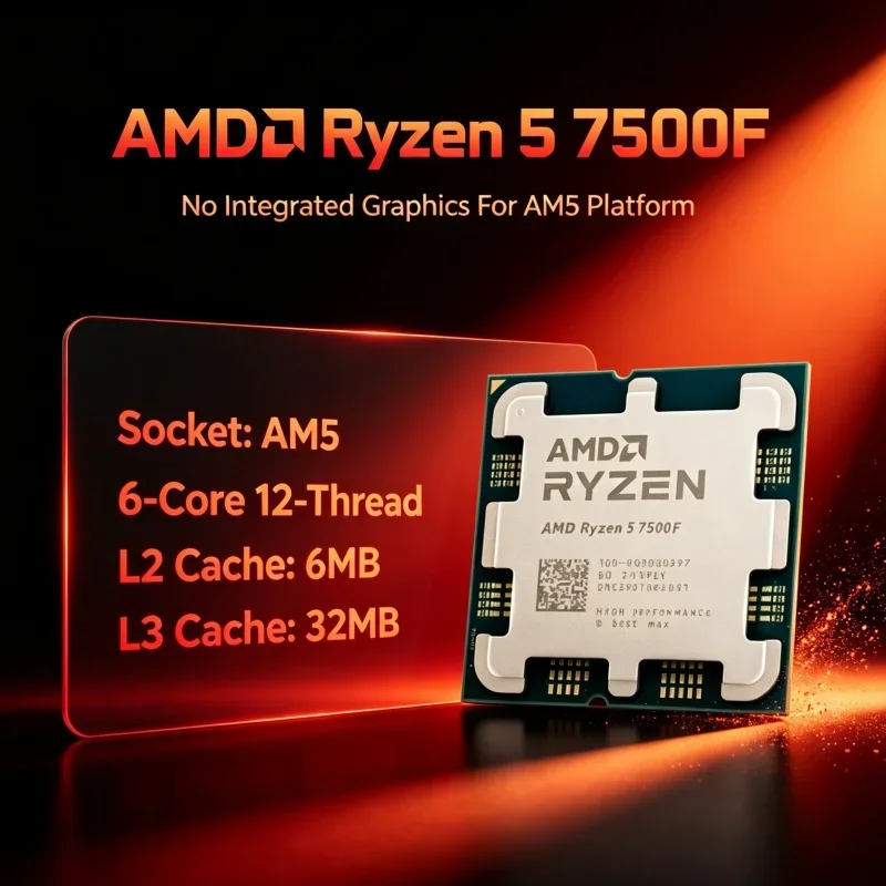 DDR5 Ready CPU AMD Ryzen 5 7500F 6C 12T 5.0GHz Boost 32MB L3 Cache PCIe 5.0 65W AM5 Processor for AM5 Gaming Build
