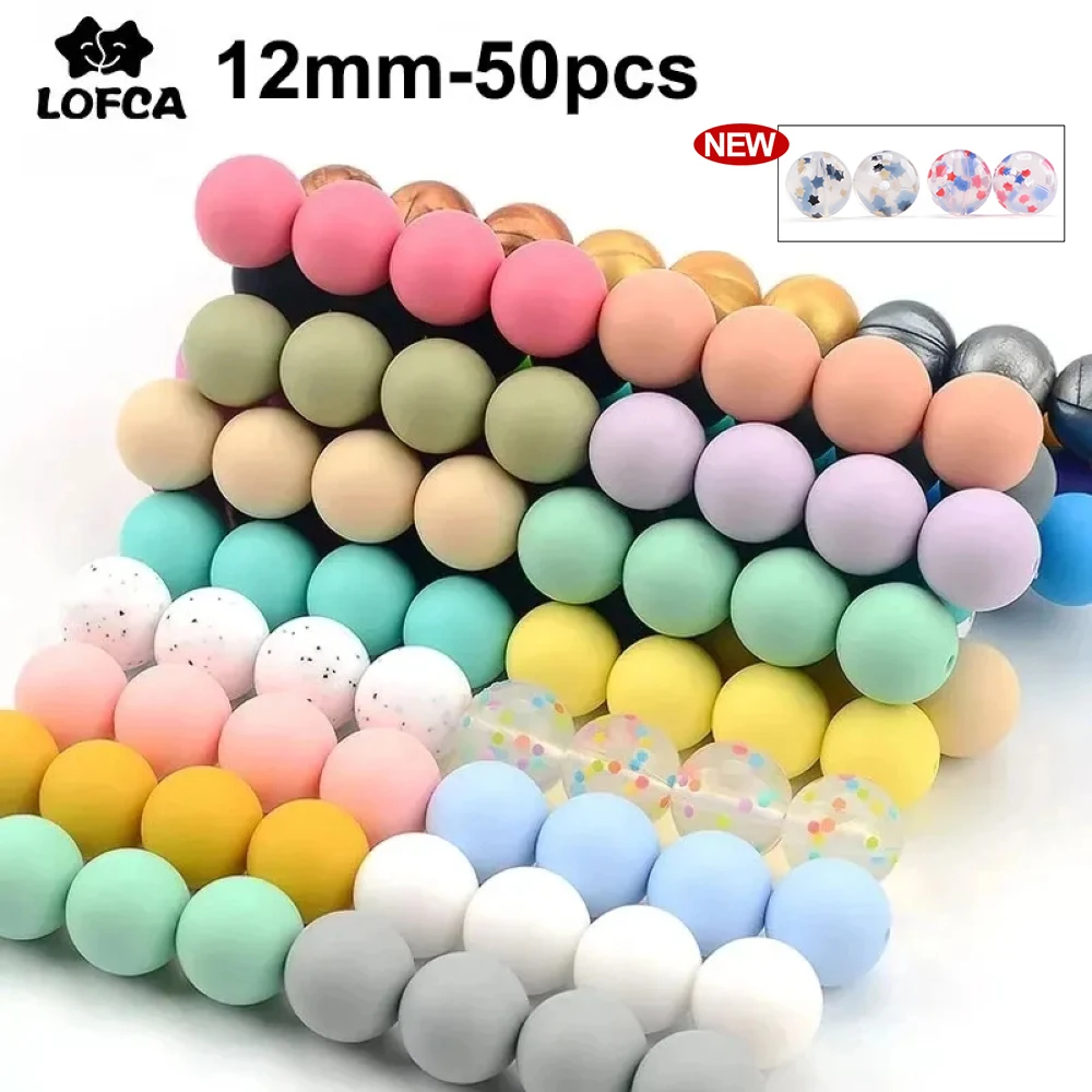 LOFCA  12mm 50pcs/lot Silicone Beads Teething Necklace Baby Teether Toy Silicone BPA Free Teething Beads Charms Newborn Nursing