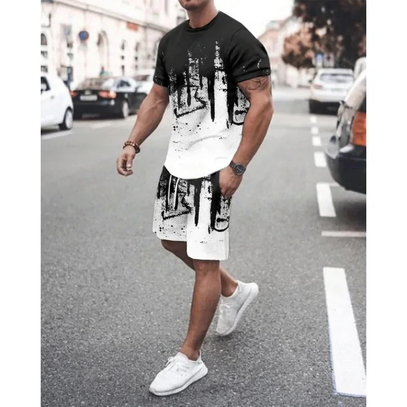 Fashion men's T-shirt + shorts two-piece sportswear suit men's trendy casual beach vacation men's fashion summer quick-drying