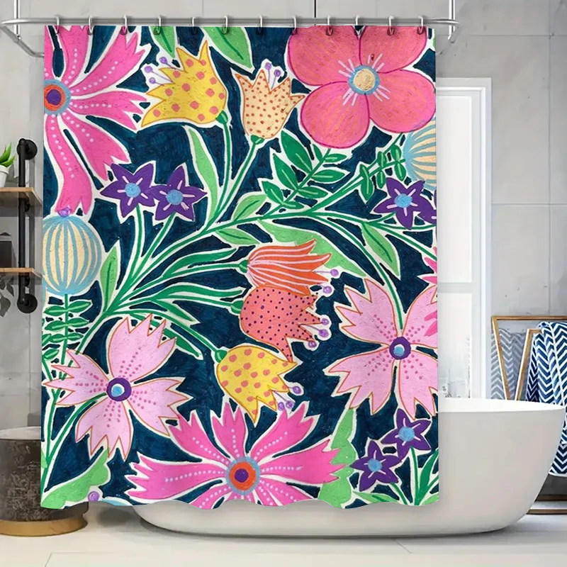 

Beautiful Bath Mat featuring Flower Garden Design Multicolor Floral Shower Curtain with Rod Pocket for Bathroom Decorations
