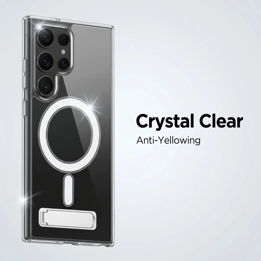 Magnetische Transparente Hülle mit Ständer für Samsung Galaxy S26 Ultra S25 Plus S24 S23 FE S22 S21 Schlanke Schutzhülle für die Rückseite des Telefons