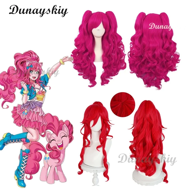 Mała kreskówka Anime kucyk Pinkie Pie peruka do cosplay różowe niestandardowe włosy w koński ogon wysoka temperatura włókno chemiczne bez peruki Cap