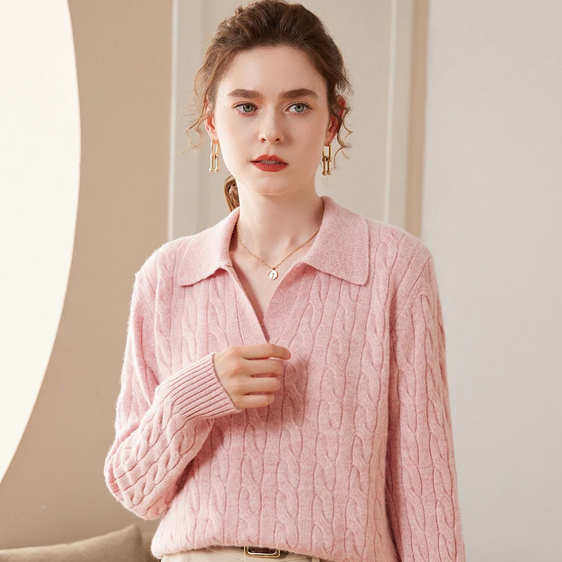 

Hot Sale 2023 Women's 100% Pure Cashmere Sweater Knitted POLO Collar Jumper Autumn and Winter New Loose Fashion Thicken Pullover