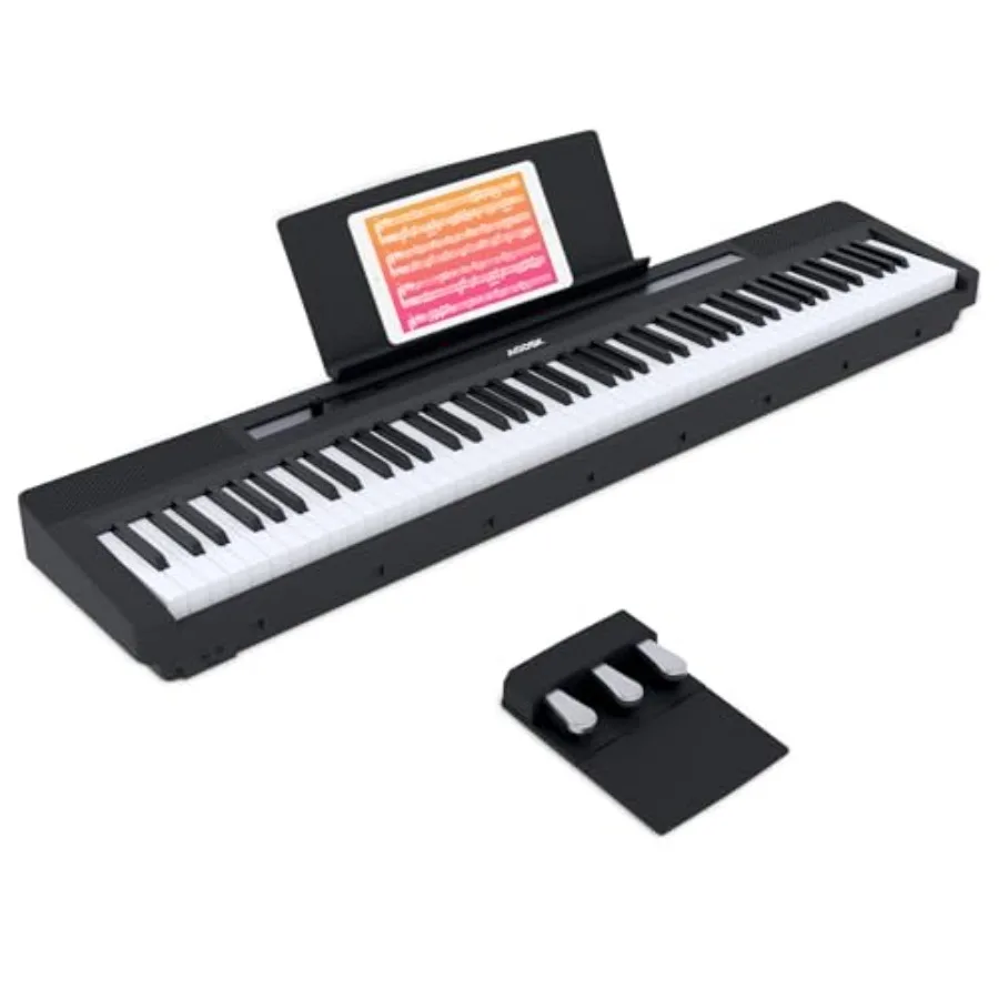 Piano Digital de 88 Teclas con Teclado Contrapesado, Acción de Martillo, para Principiantes, Piano Eléctrico Portátil Negro con Tres Pedales