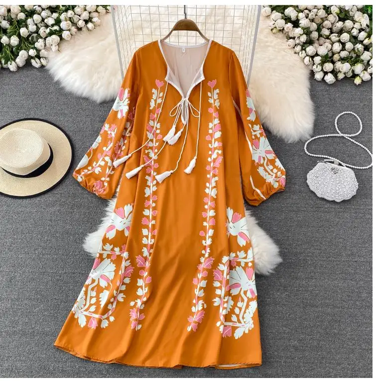 Long floral dress with long sleeves