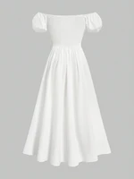 Plus Size Women's Spring/Summer French Style Strapless Waist High Cut Long Dress Pure Colour One-piece Neck Elegant Casual - Image 2