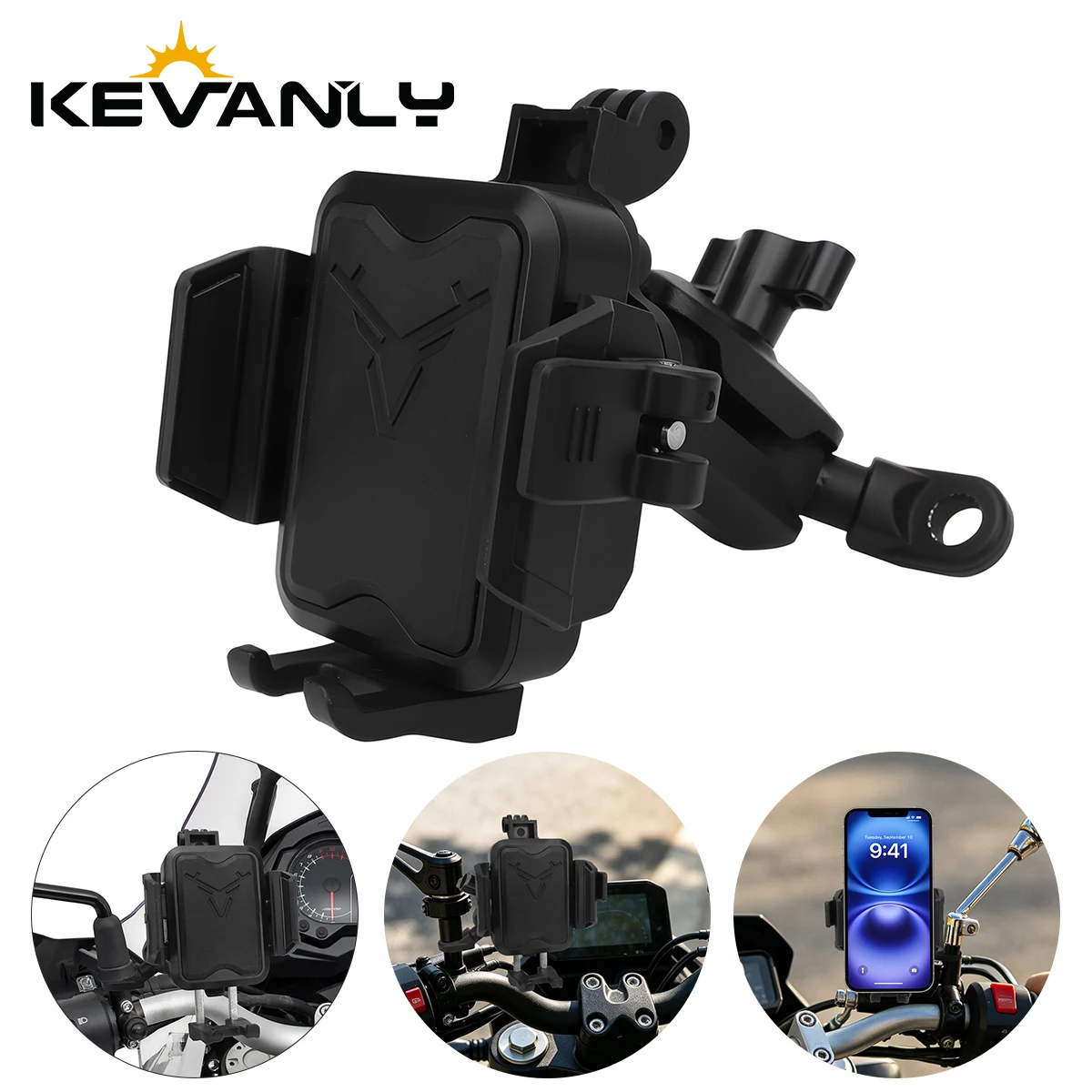 Motorcycle Bicycle Phone Holder Rearview Mirror Mount 360° Rotatable Mobile Phone Holder for ATV Scooter GPS Navigation Black
