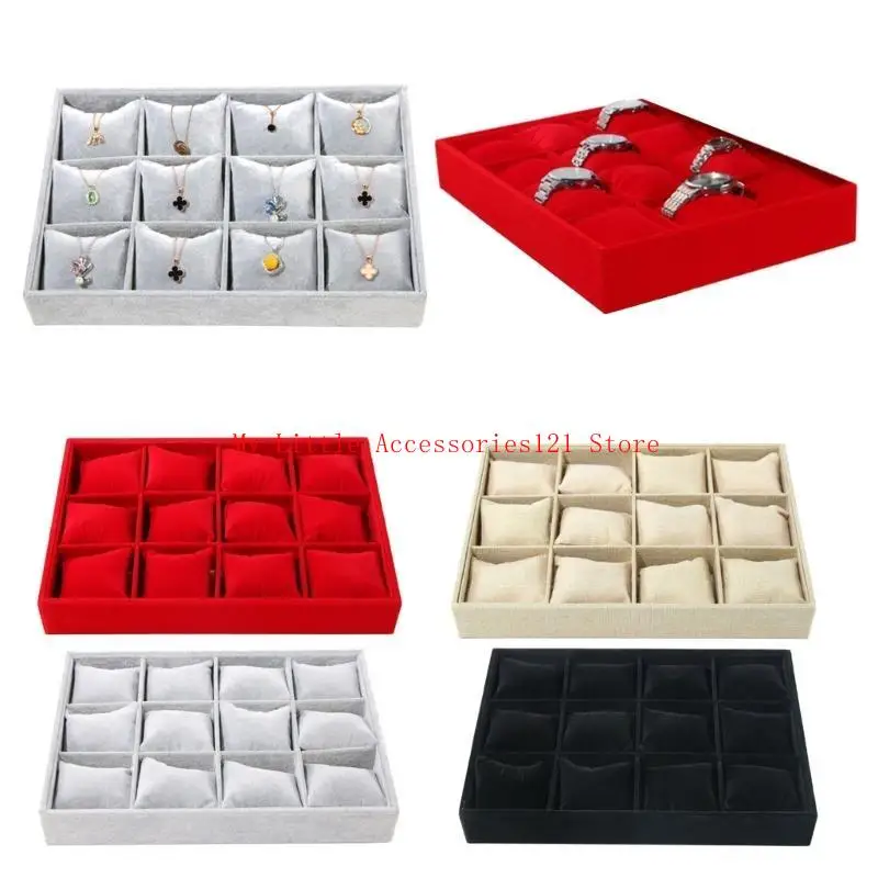 

12 Slots Watch Showcases Tray Modern Watches Holder Velvets Wristwatch