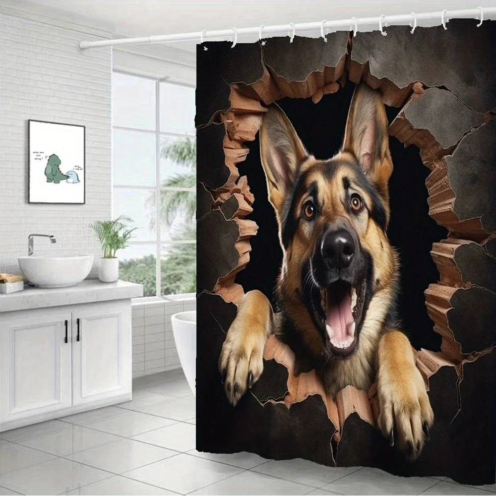 Broken Wall Funny German Shepherd Dog Art Print Flannel , Realistic Pet Puppy Breaking Through Cracked Wall