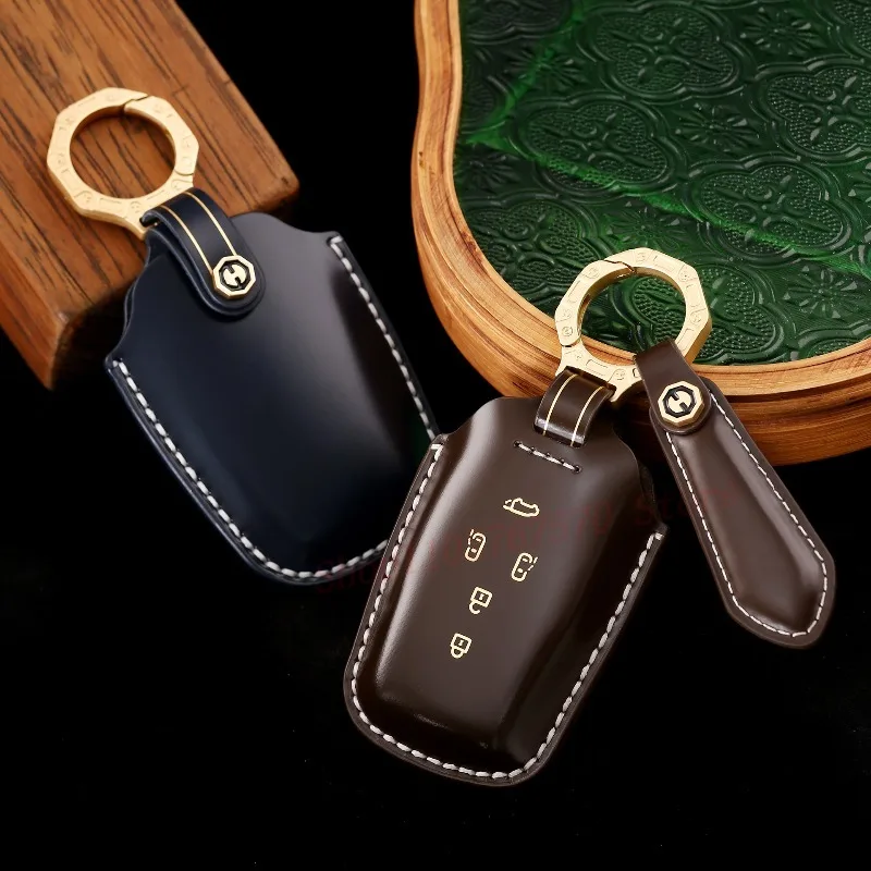 High-End Personality Genuine Leather Car Key Case Cover Protective Shell Bag keychain For Toyota Alphard Vellfire Previa