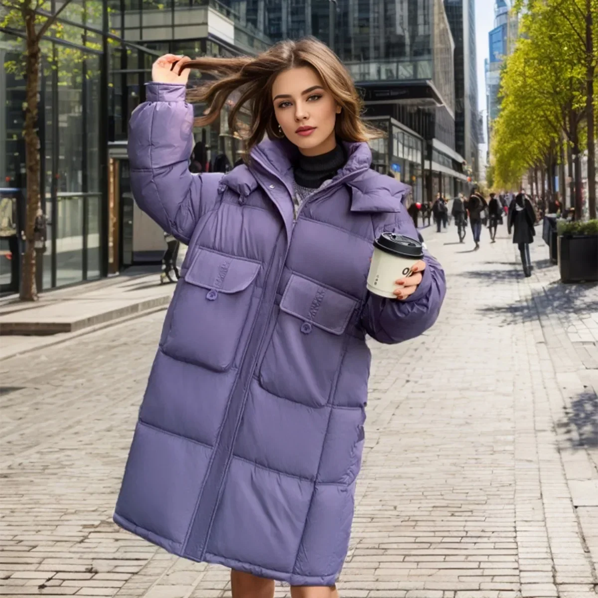 المرأة الشتاء سترات معطف الإناث لون نقي مقنعين رشاقته الدافئة طويلة سترة قطن المرأة الخصر الرباط سترة للنساء 2025